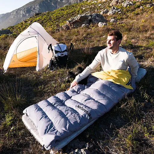 Спальник з натуральним пухом Naturehike CW400 NH18C400-D, p-р L, жовто-сірий - фото 2