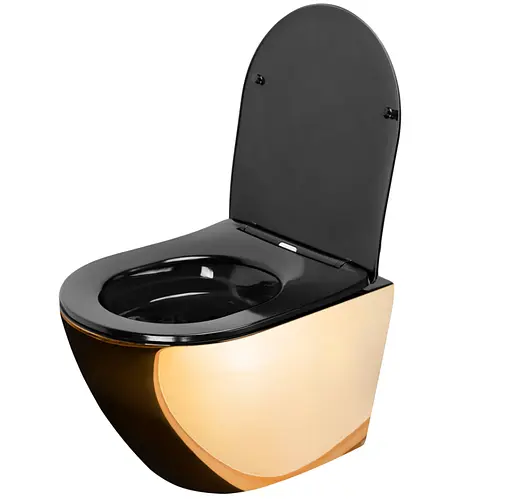 Подвесной унитаз Rea Carlo flat mini gold/black REA-C8990, Золотой - фото 3