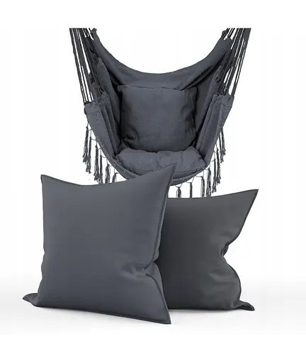 Підвісне крісло гамак бразильський стілець Heckermann + 2 подушки Dark grey - фото 2