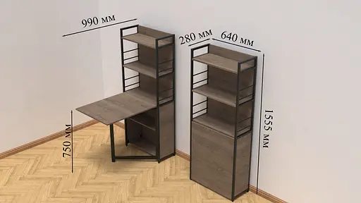 Стол книжка с этажеркой Практик 2 Ferrum-decor 1555x640x990 Черный металл ДСП Дуб Сонома Трюфель 16 мм (FRD-104629) - фото 3