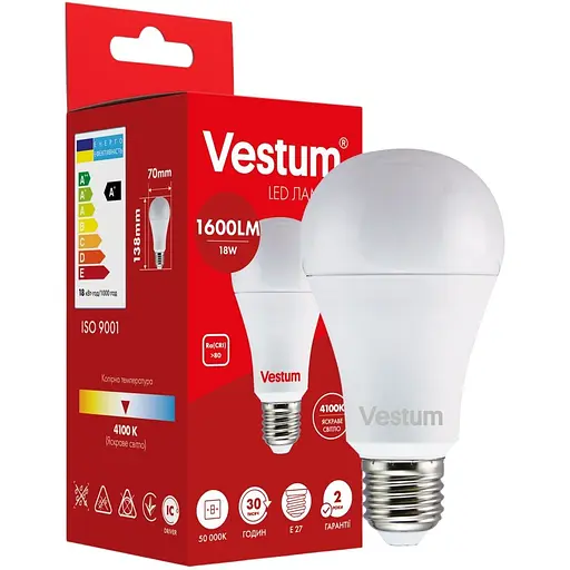 Світлодіодна лампа Vestum A70 18W 4100K 220V E27 1-VS-1110
