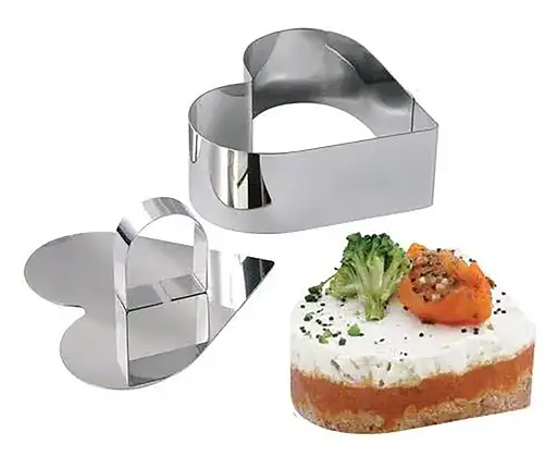 Форма кулінарна з виштовхувачем у формі серця для викладання/вирубки мусів, салатів і гарнірів із нержавіючої сталі 8 х 8 см Сріблястий 88070 - фото 2