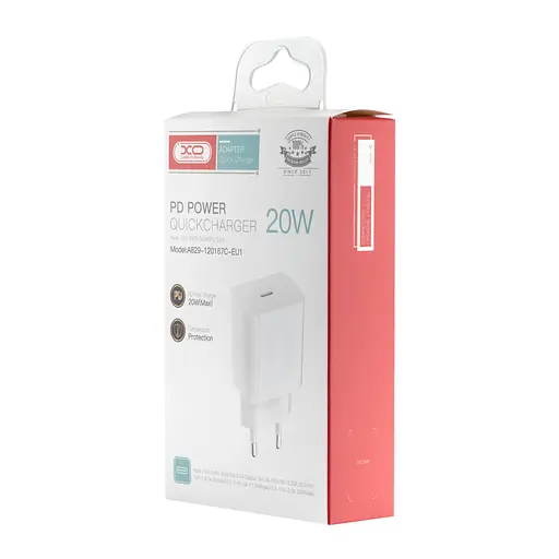 Мережевий зарядний пристрій XO A829 120167C-EU1 EU 20W PD Fast Charger Materials are CE certified Білий - фото 2
