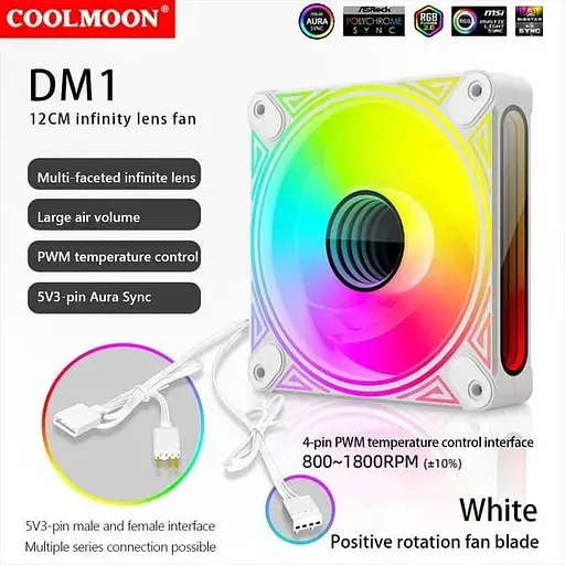 Вентилятор Coolmoon 120мм CM-DM1-W Forward (CM-DM1-W-F) White - фото 4