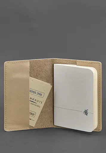 Кожаная обложка для паспорта и военного билета 1.3 светло-бежевая - фото 3