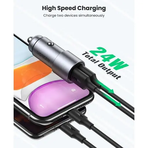 Автомобильное зарядное устройство для Ugreen CD130 Dual USB Car Charger 24Вт 2.4A - фото 4