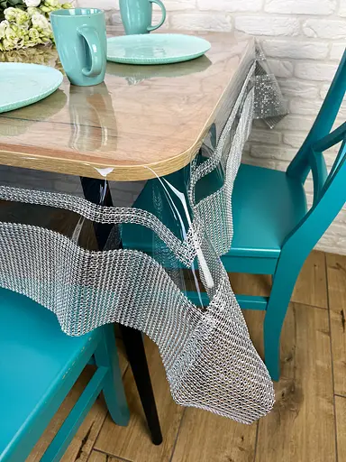 Скатерть силиконовая с серебряной стразовой лентой двойной 350х200 см - фото 10