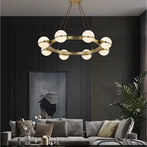 Элегантная латунная кольцевая люстра на 8 плафонов Ø 80 см | Ст. SG 51/8 AB+WT | Line F - фото 2