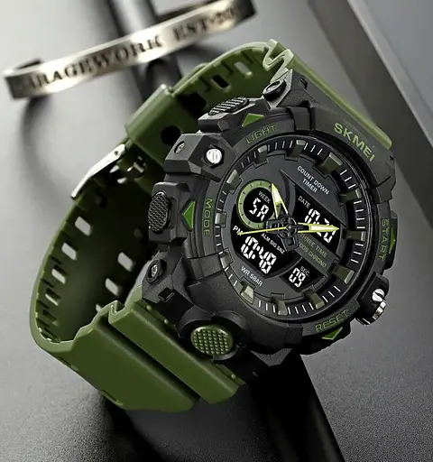 Годинник чоловічий наручний спортивний Skmei 2225 з комбінованим циферблатом (Зелений) - фото 5