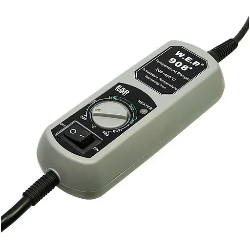 Паяльник WEP 908+ в блистере с подставкой 65W, аналоговая регулировка t 200-480 гр C, жало 900M с портативным блоком управления - фото 5