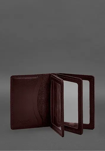 Кожаная обложка для водительского удостоверения, ID и пластиковых карт 2.1 бордовая - фото 3