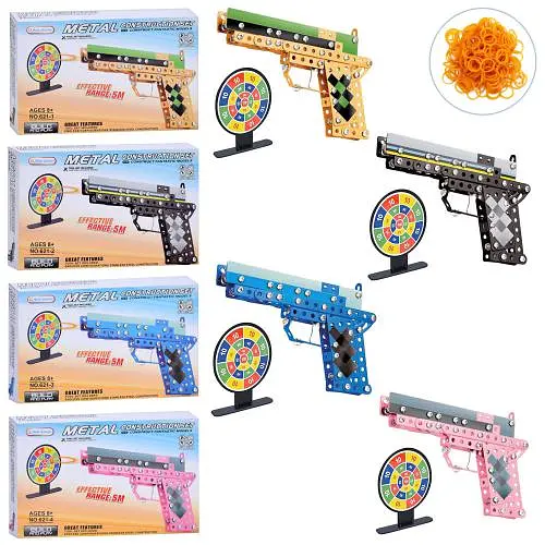 Конструктор Металл Пистолет, мишень, резинки, наклейки, (В ассортименте) - фото 2