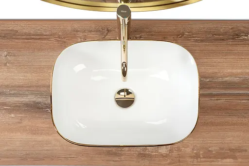 Умивальник Rea Belinda diamond накладний білий/золото REA-U8471, Білий - фото 5