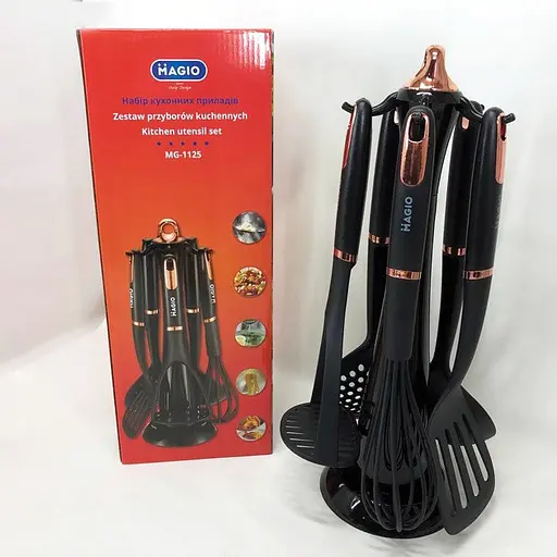 Набір кухонного приладдя Magio MG-1125 з підставкою силіконовий 5 шт. Чорний - фото 7