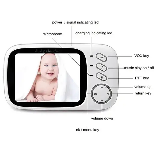 Видеоняня Baby Monitor VB603 с обратной связью, беспроводная, HD720P, 3.2" дисплей, датчик температуры - фото 6