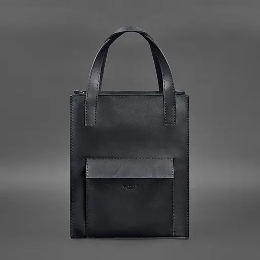 Шкіряна жіноча сумка шоппер Бетсі з кишенею синя Краст - фото 6