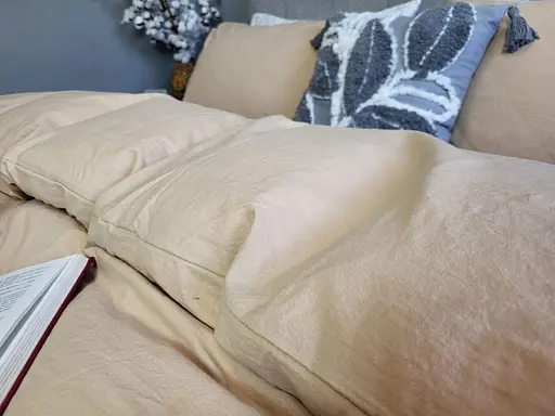 Комплект постельного белья LUXURY Washed из вареного хлопка бежевый Beige  - двуспальный - фото 4