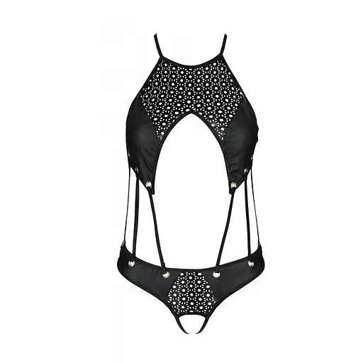 Боди из эко-кожи с ремешками и перфорацией Passion Tamaris Body black L/XL - фото 3