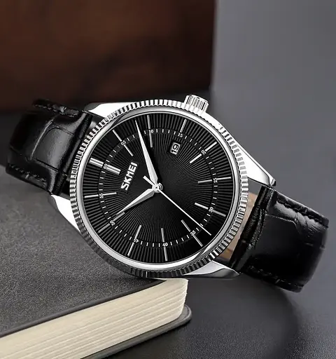 Чоловічий наручний годинник Skmei 9298 (Сріблястий з чорним циферблатом) - фото 3