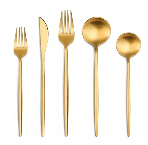 Набор столовых приборов золото из нержавеющей стали 18/10 на 5 предметов. - фото 1