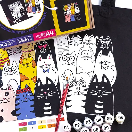Набор экосумка-раскраска «Котики» 38х42см черный хлопок 200г/м2 ROSA Talent - фото 4