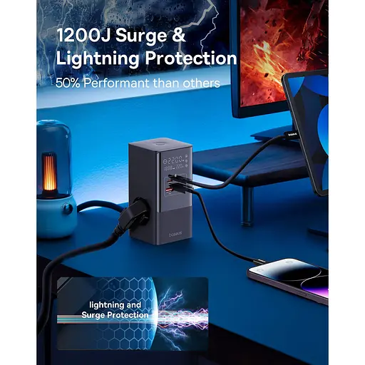 Сетевое зарядное устройство для Baseus GaN PowerCombo Tower Digital PowerStrip 35W Black E00023606113-00 (150724) - фото 13
