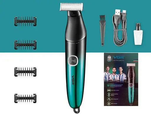 Бритва триммер для стрижки бороды и усов VGR V-339 для окантовки контурной стрижки 4 насадки IPX7 Зеленый 5 Вт - фото 4