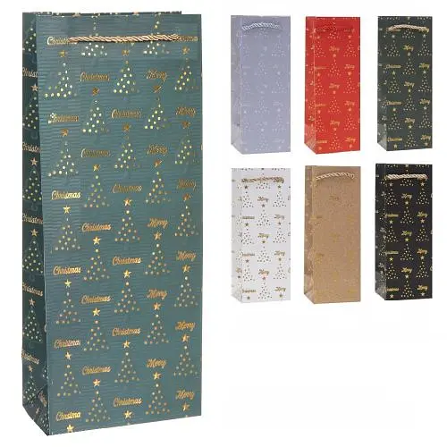 Пакет новорічний паперовий під пляшку Christmas Tree, 11x11x38 см, 6 шт. в упаковці, R32995