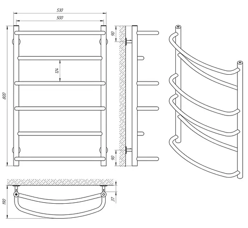 Полотенцесушитель Laris Еврофлеш П6 500x800 74100016, Хром - фото 4