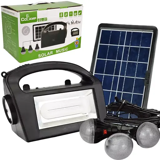 Фонарь (станция) на солнечных батареях CL-21 5W 3 лампы + Powerbank + FM + Bluetooth + microUSB (4 режима)