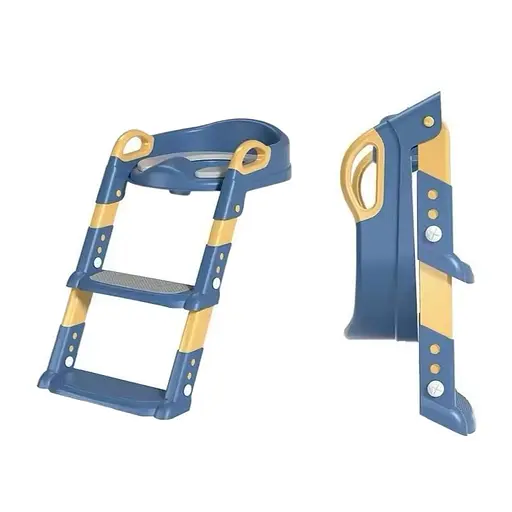 Дитяче сидіння для унітазу зі сходинками та ручками Накладка на стульчак туалету Жовто-синя - фото 1