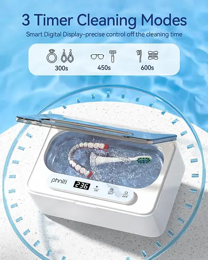 Ультразвуковий очисник ювелірних виробів, ультразвуковий очисник Phniti 47 кГц 330 мл ультразвуковий очисник із 3 режимами таймера - фото 2