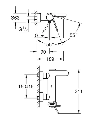 Смеситель для ванны Grohe Plus 33553AL3 Графит - фото 2