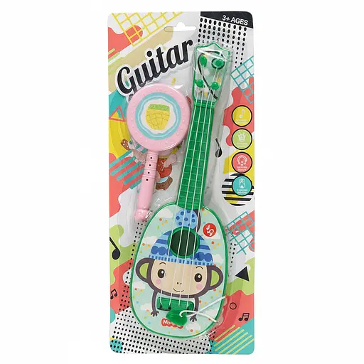 Дитяча іграшкова гітара з колотушкою 8197-3-2 —  на листі, зелена - фото 2