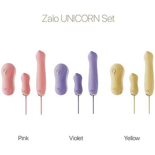 Набір 3в1 Zalo - Unicorn Set Yellow: віброяйце, пульсатор, вакуумний стимулятор - фото 3