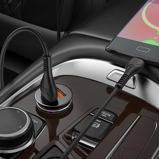 Адаптер автомобильный HOCO Micro USB Cable Developer dual port car charger set NZ1 36W набор черный - фото 5