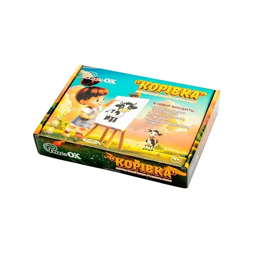 Деревянный пазл-раскраска А5 "Коровка" PuzzleOK Puz-22936 кисточка, краски, клейкая пленка - фото 1