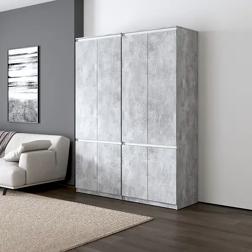 Шкаф для одежды Vays, со штангой и полками, комплект из 2 шкафов R10+R24 Бетон-Белые планки