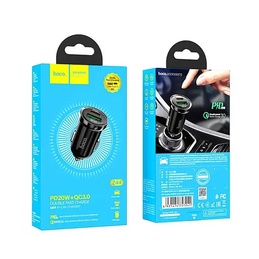 Адаптер автомобільний HOCO Leading car charger Z44 2 usb 20W чорний - фото 3