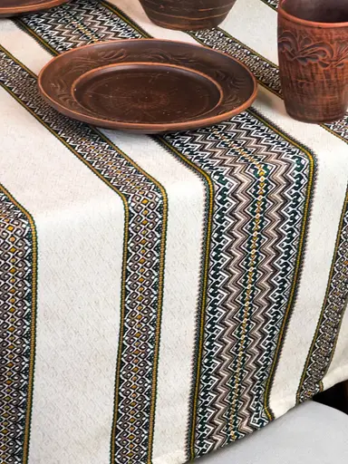 Лляна скатертина різдвяна з українським орнаментом "Рандеву" - 240х150 см - фото 4