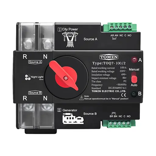 Автоматический переключатель (АВР) под DIN-рейку TOMZN TOQ7/2P 100A 2 полюса (51-00116)