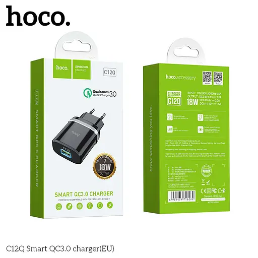 Адаптер сетевой HOCO Smart FCP/AFC C12Q 1USB 18 W black - фото 5