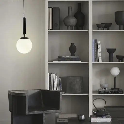 Підвісний світильник в чорному корпусі з білим плафоном Ø 14 см | Line F | Арт. A91087/1 BK - фото 6