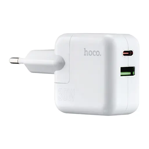 Сетевое зарядное устройство Hoco C111A Lucky dual-port PD30W + QC3.0 charger ( EU ) Белый - фото 1