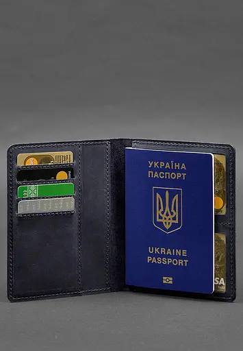 Кожаная обложка-органайзер для документов 6.1 синий Crazy Horse - фото 6