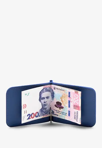 Шкіряний затиск для грошей яскраво-синій - фото 4