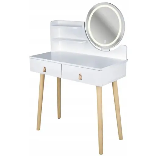 Туалетный столик Jumi Scandi LED подсветка, с ящиками, кожаные ручки, белый - фото 4