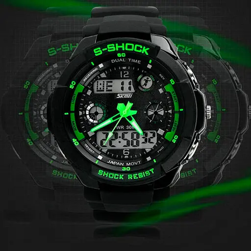 Наручний годинник чоловічий Skmei S-Shock Green 0931 Чорний (077) - фото 4