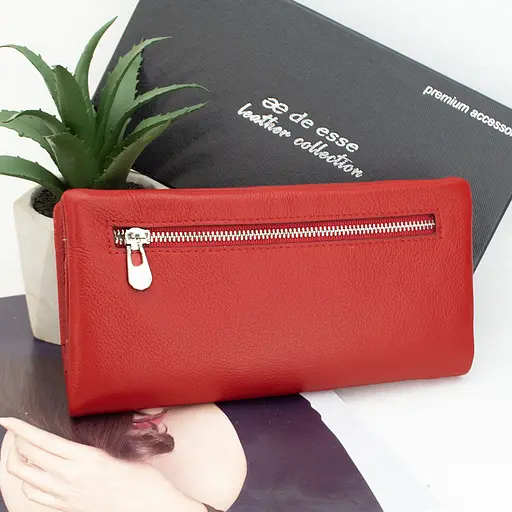 Гаманець жіночий шкіряний De Esse LC14091-GD02 на магнітах великий червоний - фото 4