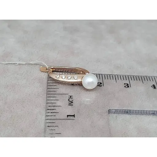 Золоті сережки ЮЗ "Багет" з діамантами і перлами. Артикул 702090 - фото 5